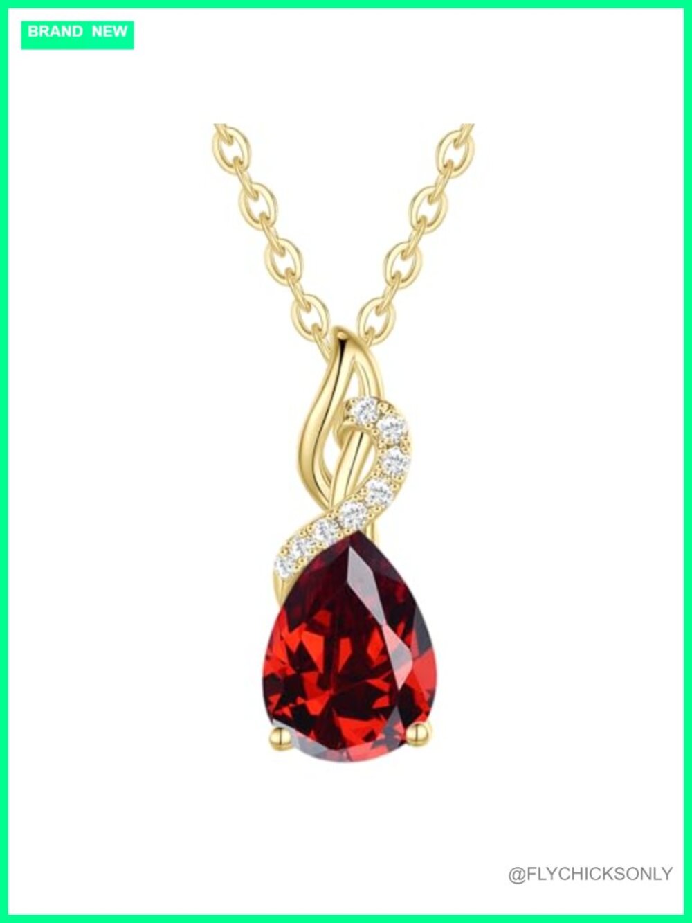 14K Solid Yellow Gold Teardrop Birthstone Necklace Lab Diamond